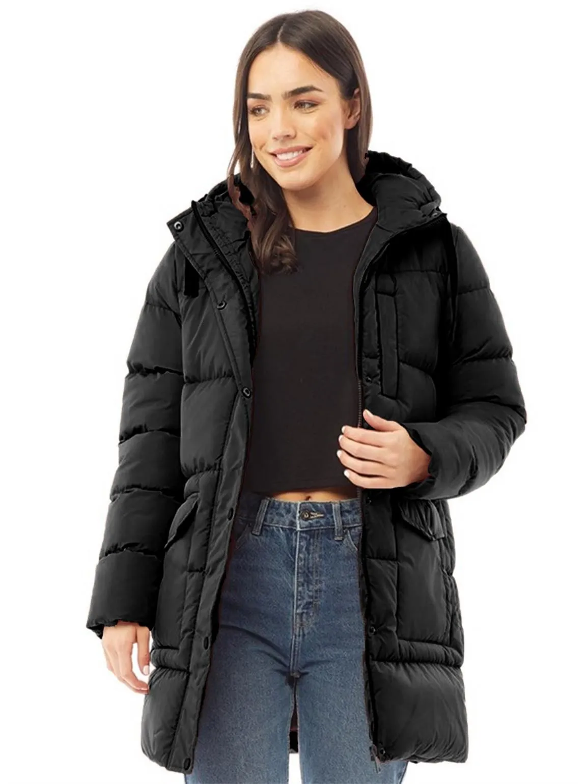 Padded Multi Pocket Parka Coat, Black, UK Sizes 8 to 16