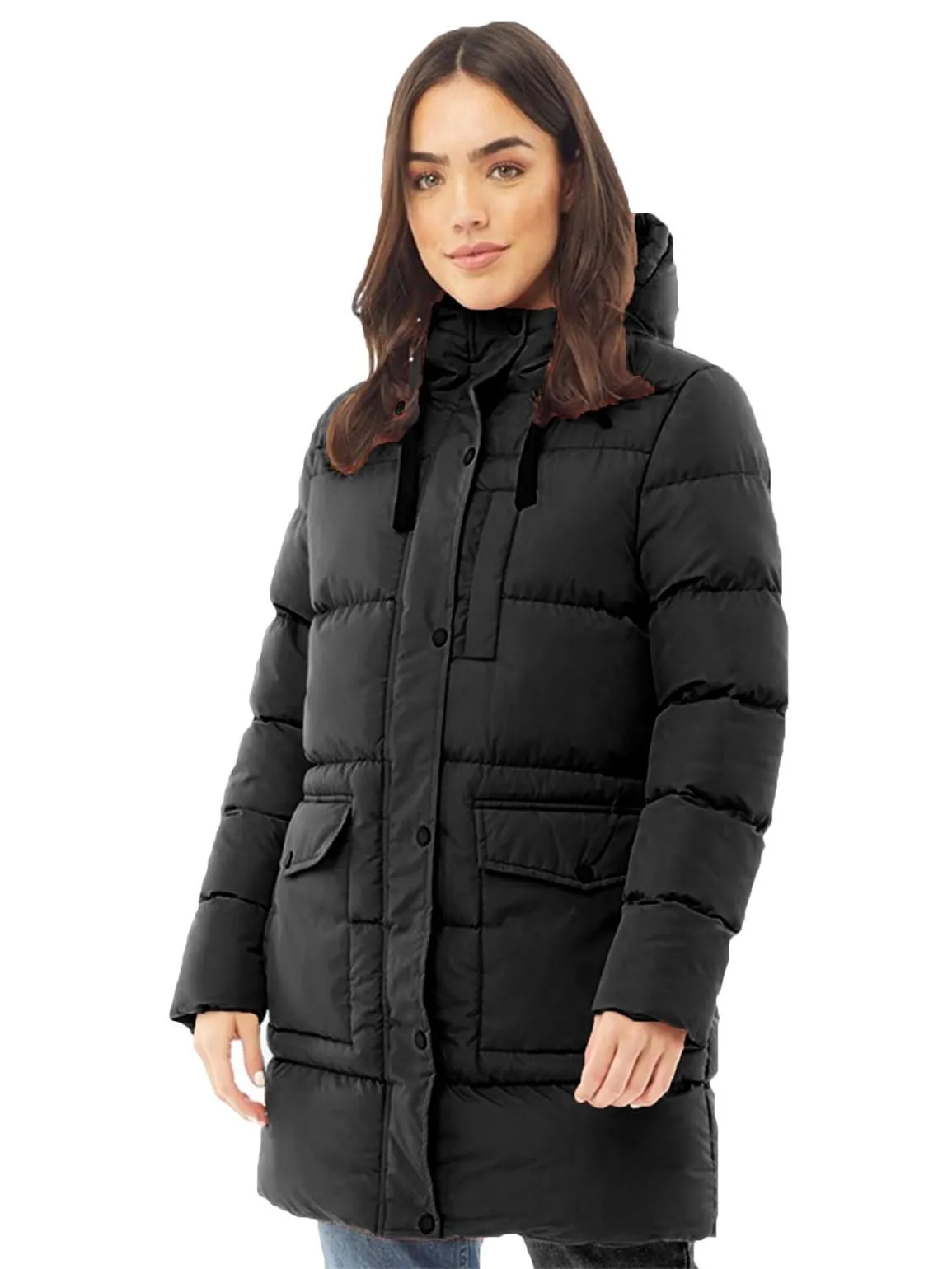 Padded Multi Pocket Parka Coat, Black, UK Sizes 8 to 16