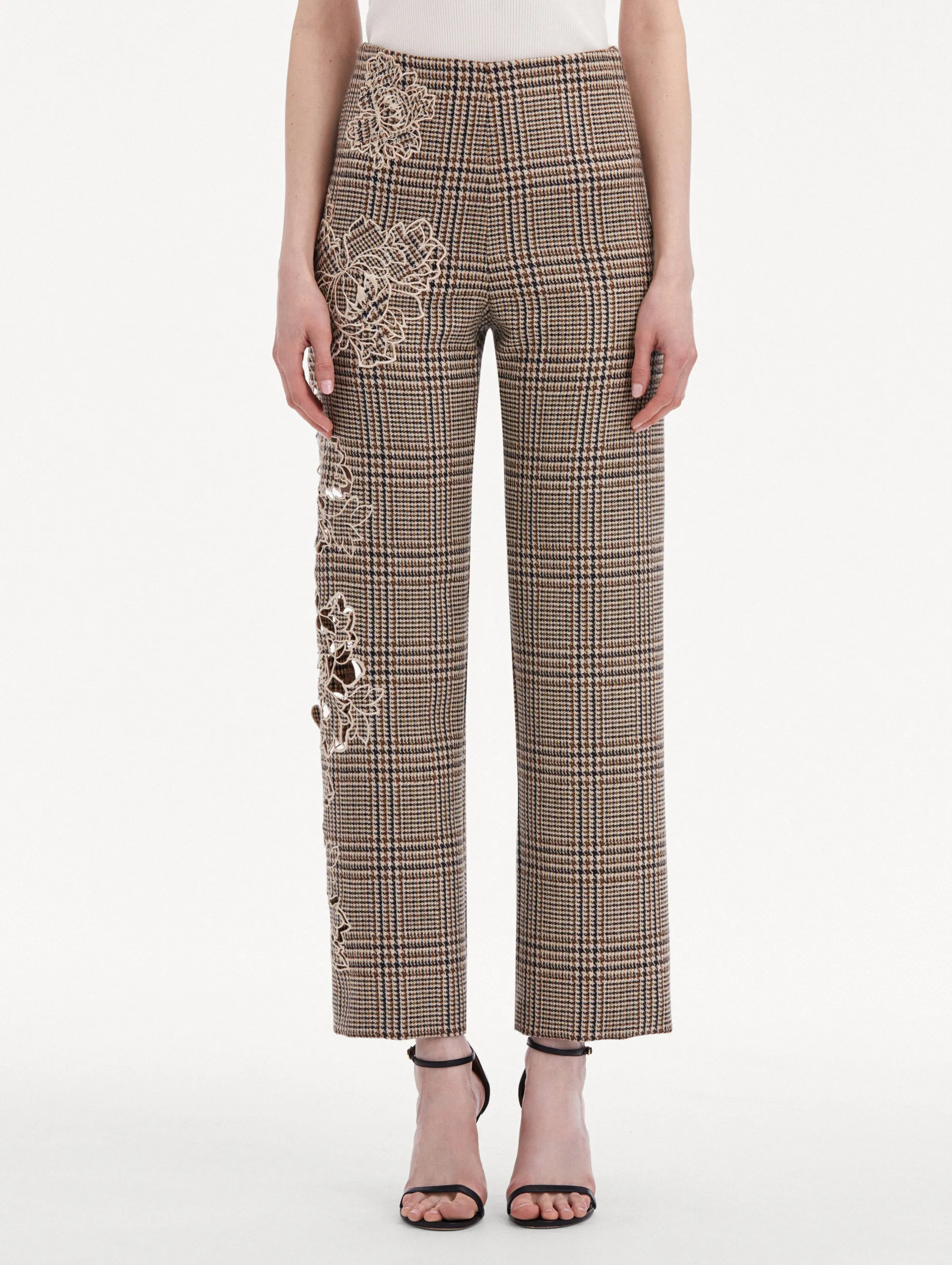 Peony Guipure Appliqué Plaid Pant