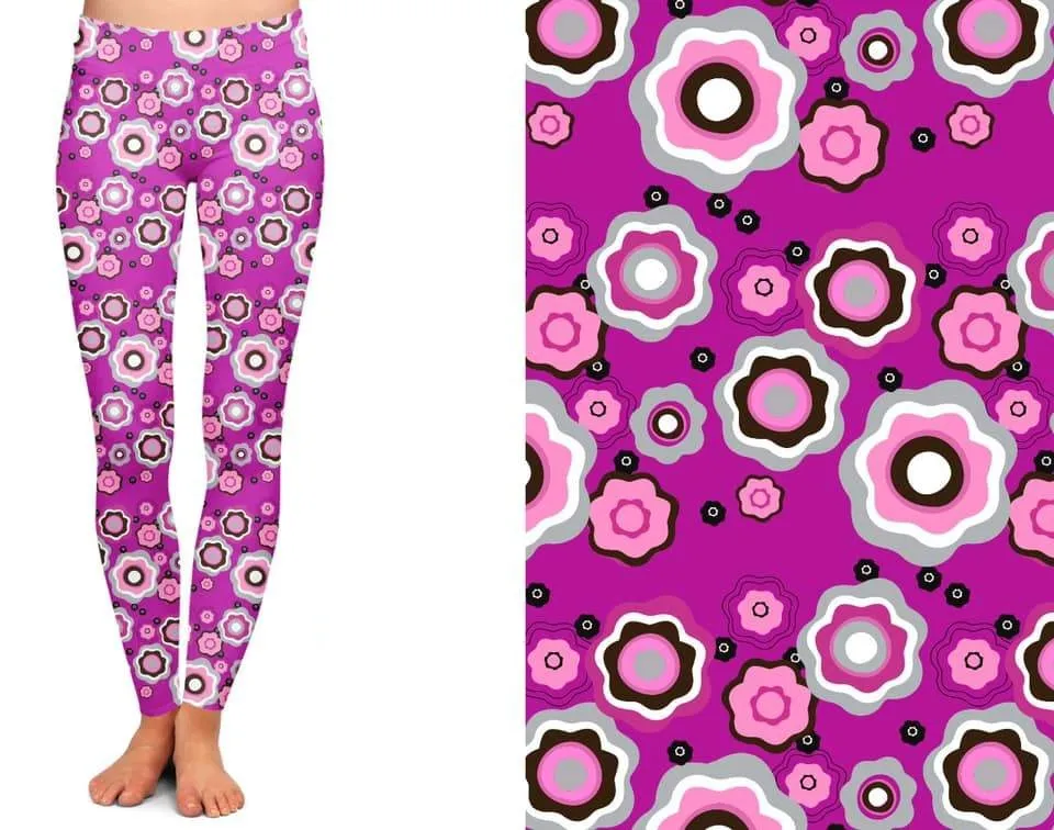 Pink Groovy Flower Power Soft Leggings