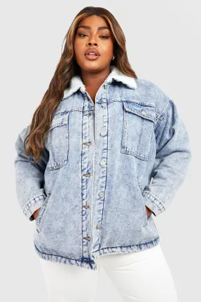 Plus Borg Lined Oversized Denim Jacket