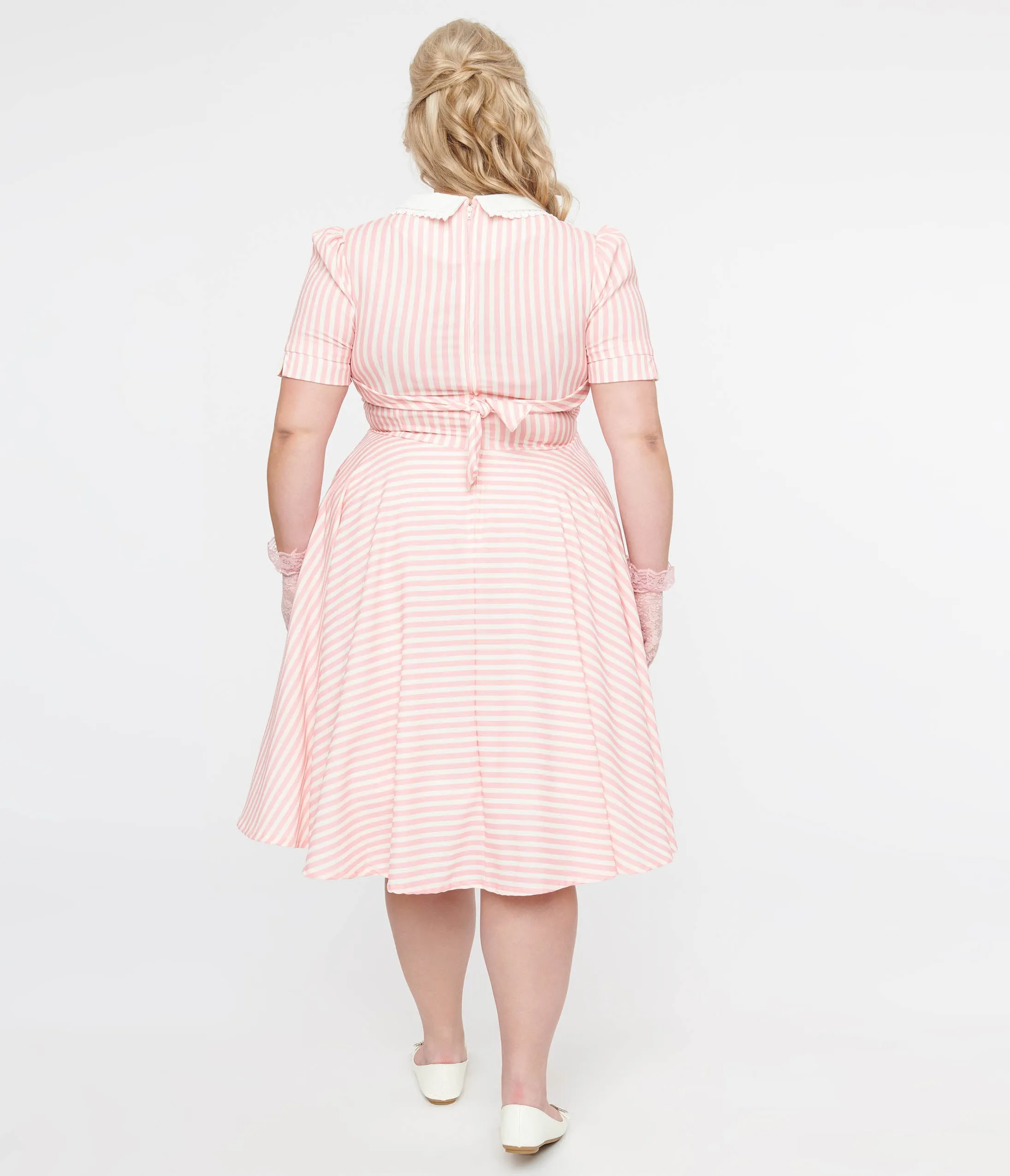 Plus Size 1950s Pink & White Striped Brielle Swing Dress