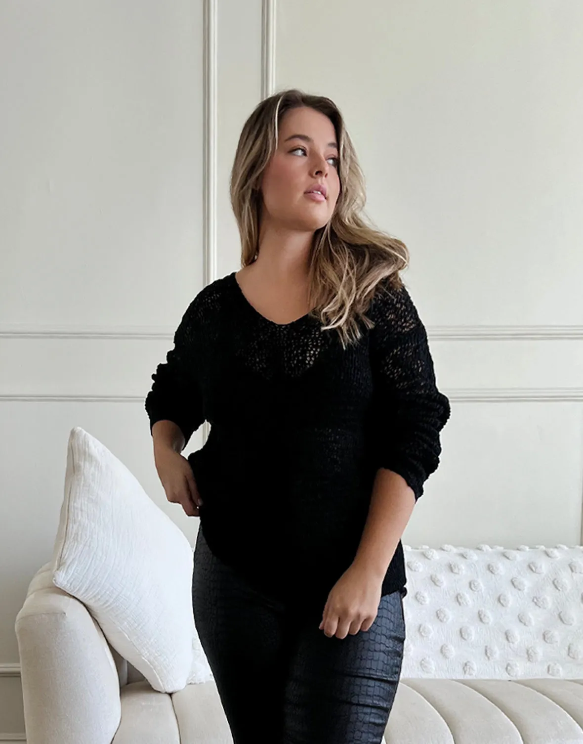 Plus Size Airy Crochet Sweater