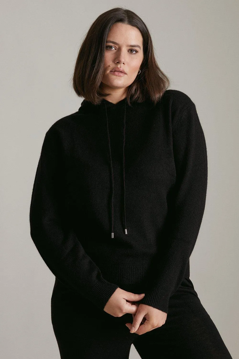 Plus size Cashmere Knitted Hoody | Karen Millen