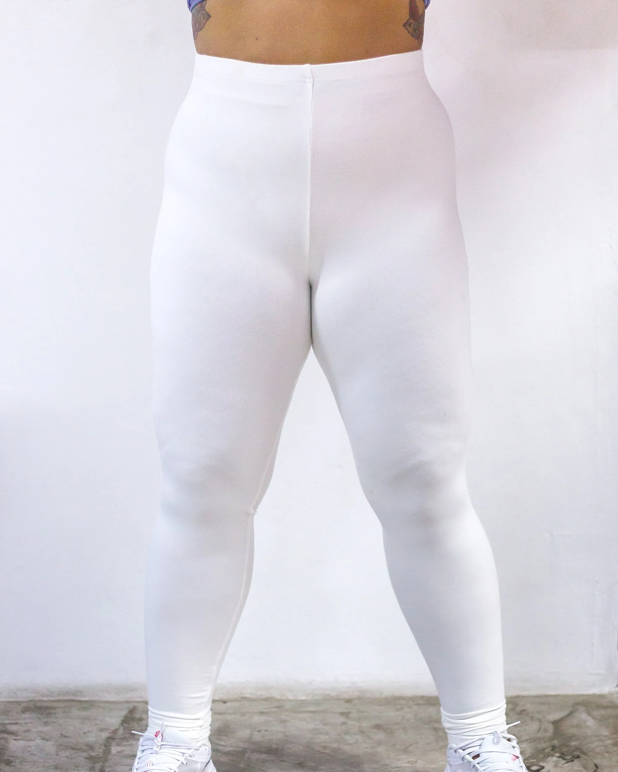 Plus Size Solid Color Cotton Leggings in White