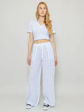 Pocket Linen Pant - White Stripe