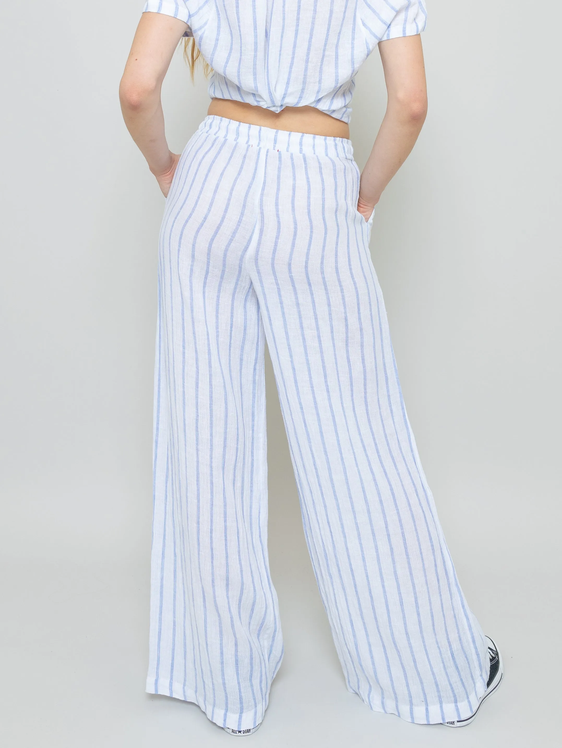 Pocket Linen Pant - White Stripe