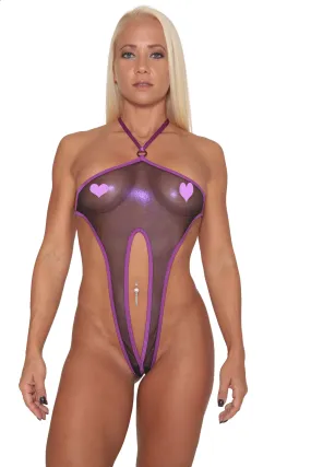 Purple Metallic Sheer Mesh Exotic Sling Shot-Stripper Clothes