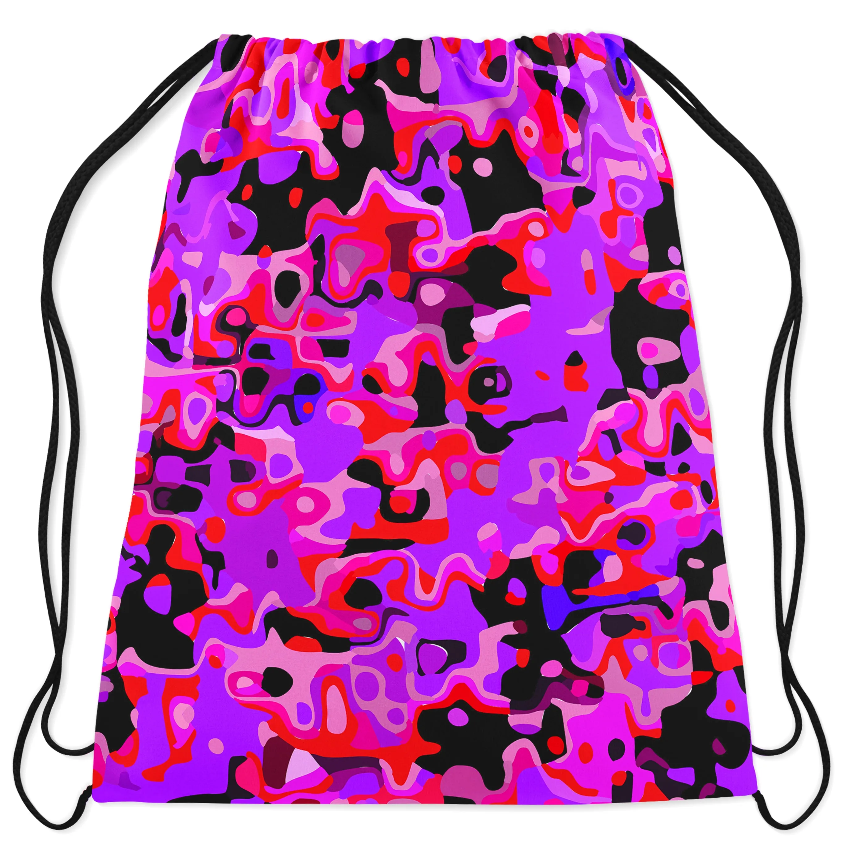 Purple Red and Black Rave Camo Melt Drawstring Bag