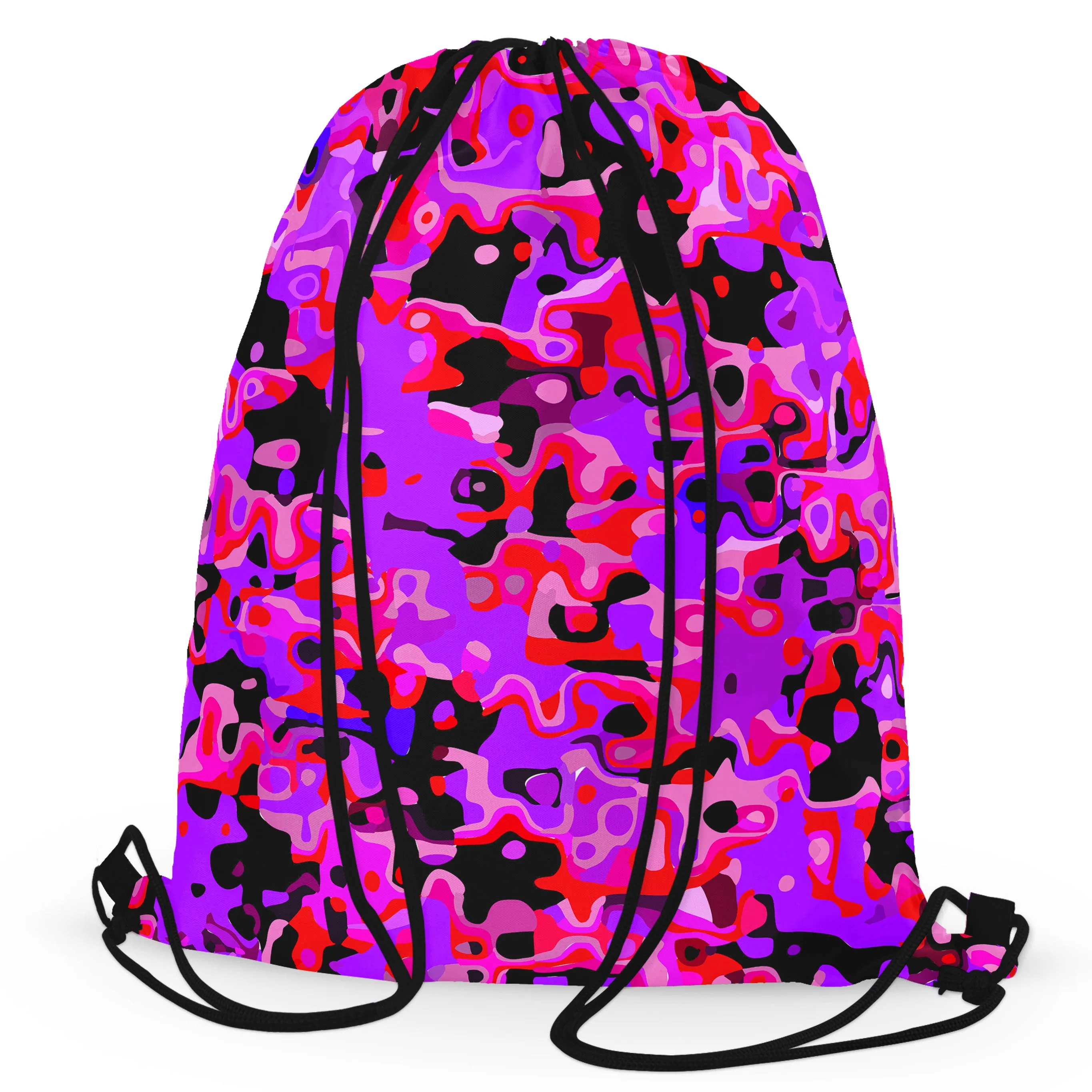 Purple Red and Black Rave Camo Melt Drawstring Bag