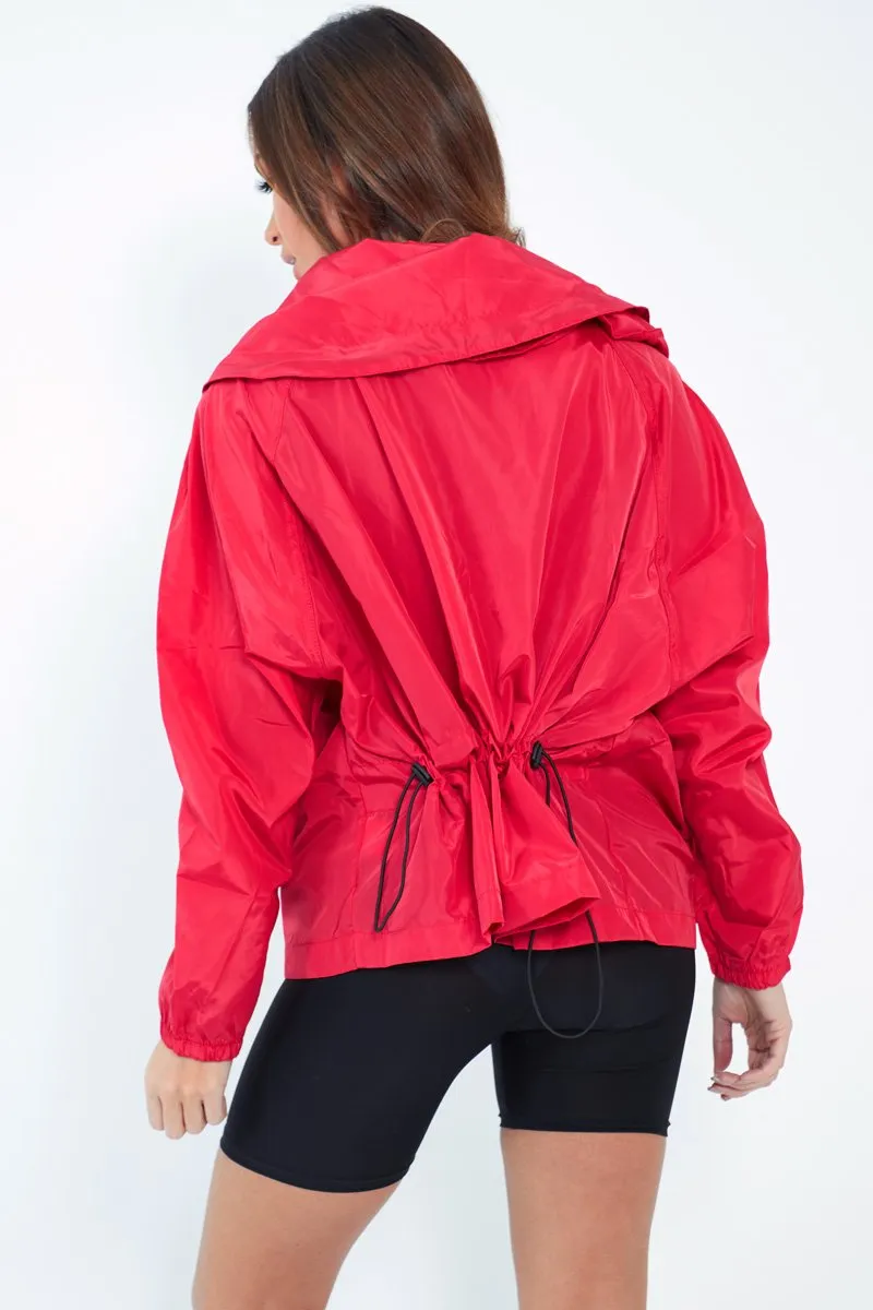 Red Ring Pull Zip Front Windbreaker Jacket - Tesla