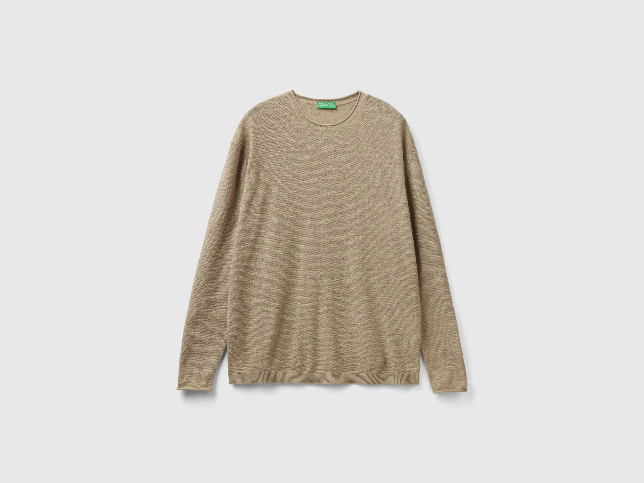 Regular fit sweater in linen blend - Light Green | Benetton