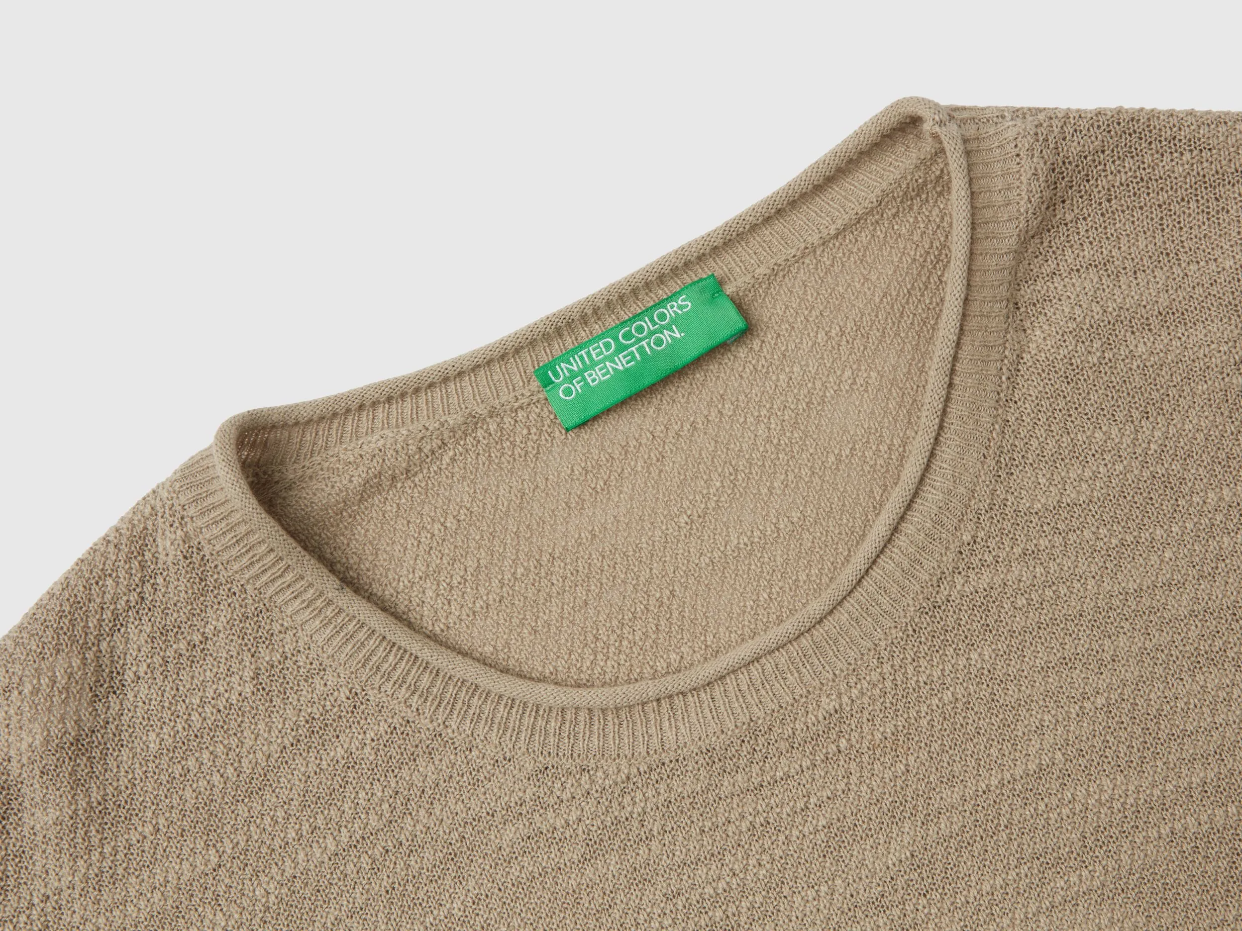 Regular fit sweater in linen blend - Light Green | Benetton