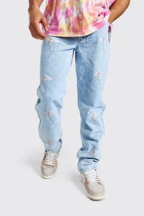 Relaxed Fit Bird All Over Print Jeans | boohooMAN UK