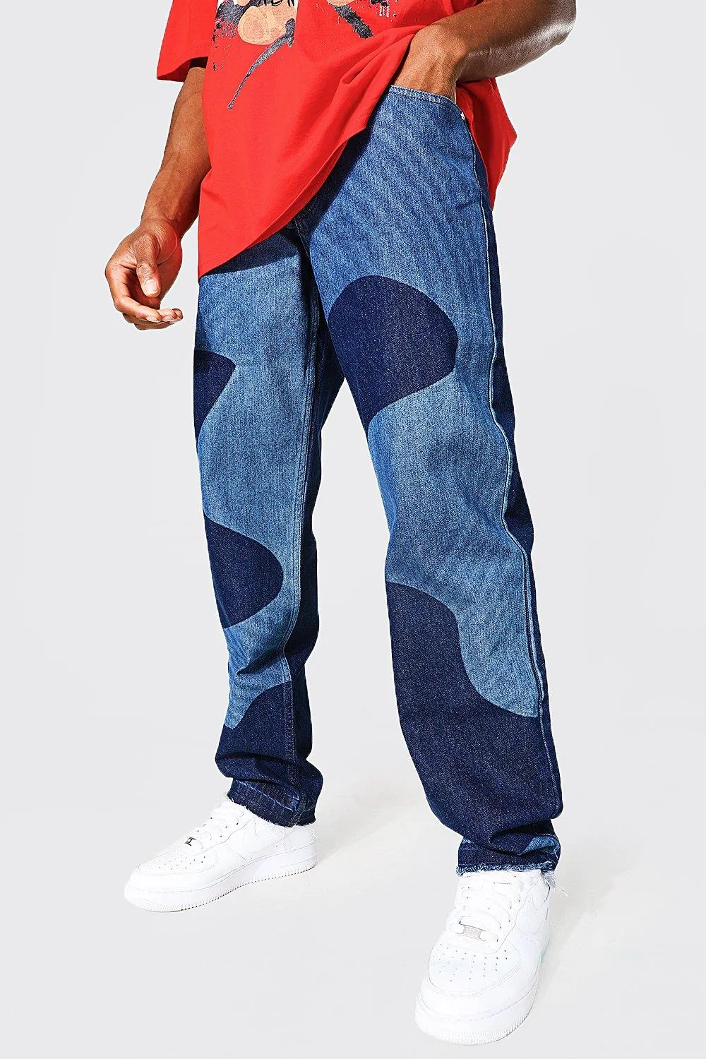 Relaxed Fit Rigid Tonal Swirl Jeans | boohooMAN UK