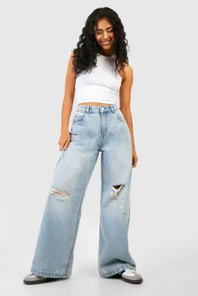 Ripped Knee Distressed Relaxed Straight Leg Jeans