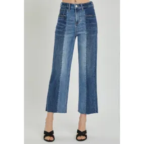 RISEN Full Size Mid-Rise Waist Two-Tones Jeans with Pockets