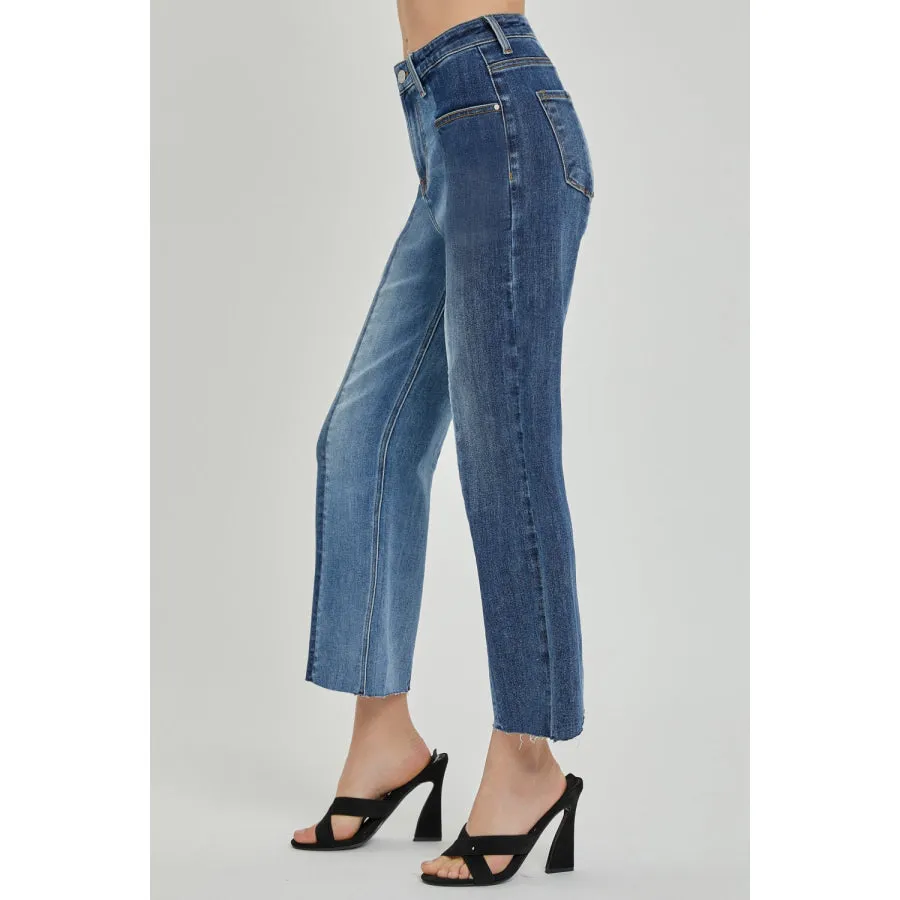 RISEN Full Size Mid-Rise Waist Two-Tones Jeans with Pockets