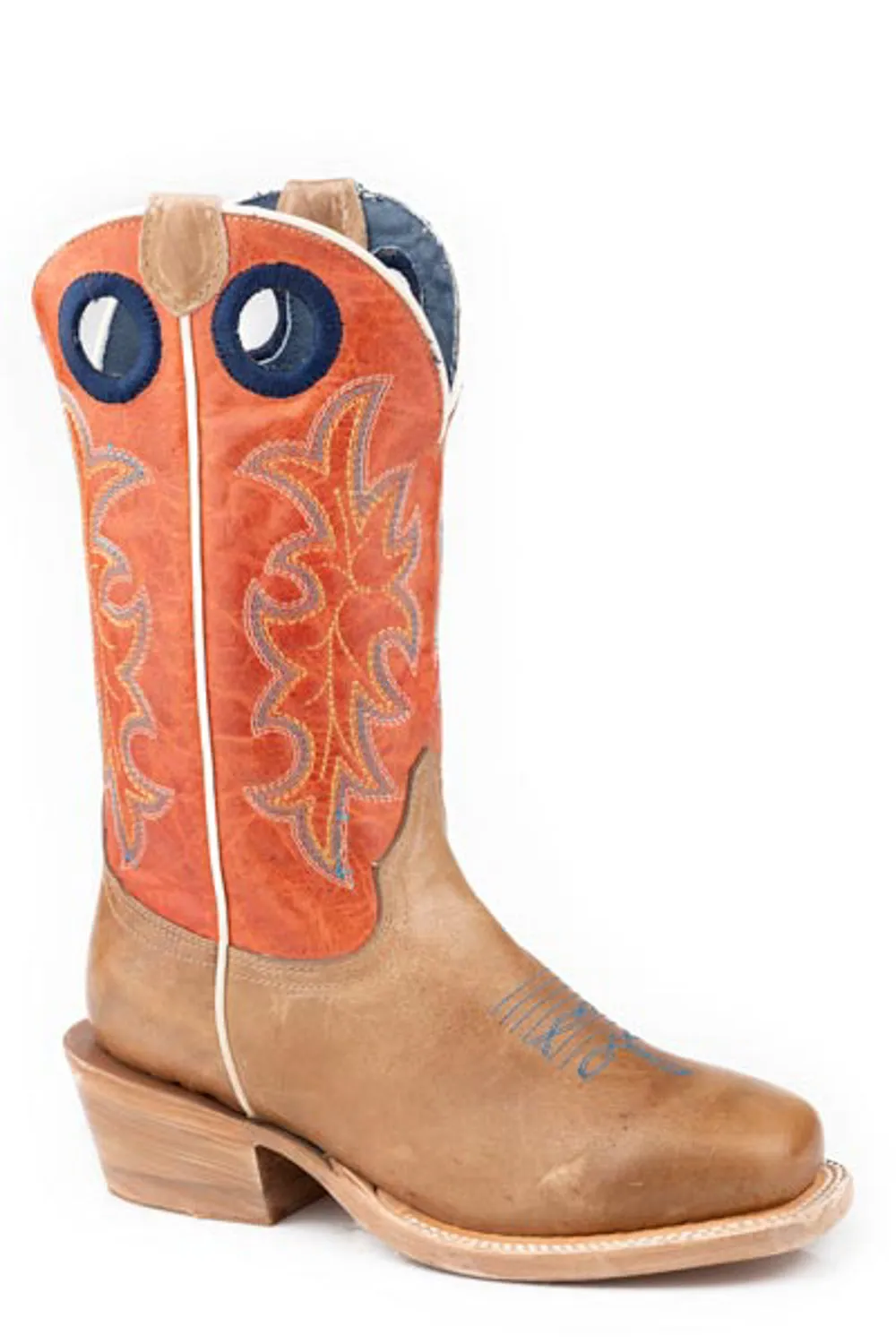 Roper Youth Boys Ride Em Cowboy Tan/Orange Leather Cowboy Boots