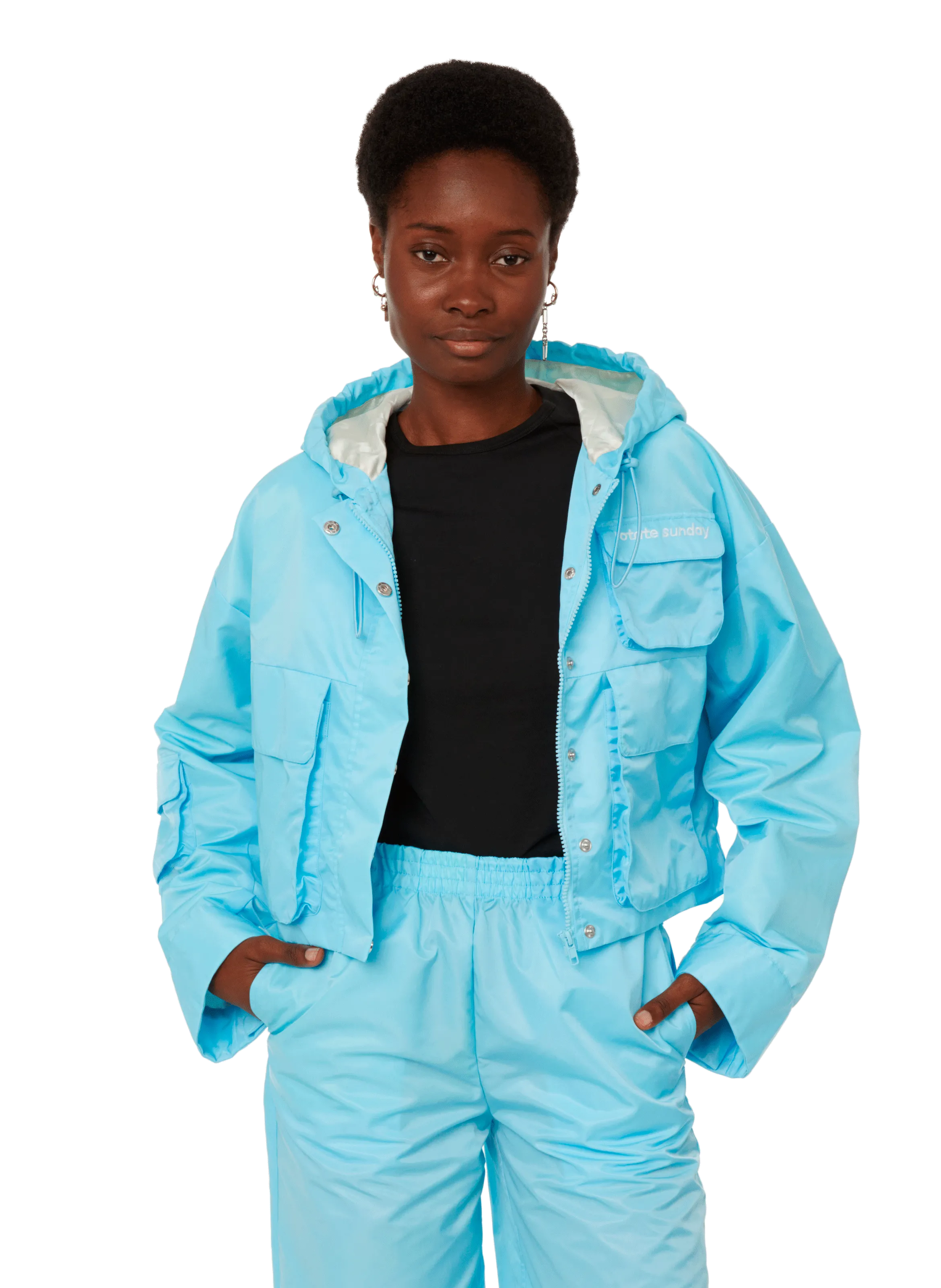 ROTATE  Cropped jacket with hood  - Blue