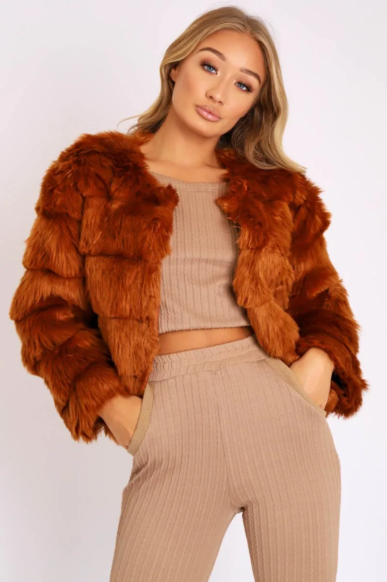 Rust Faux Fur Jacket - Estelle