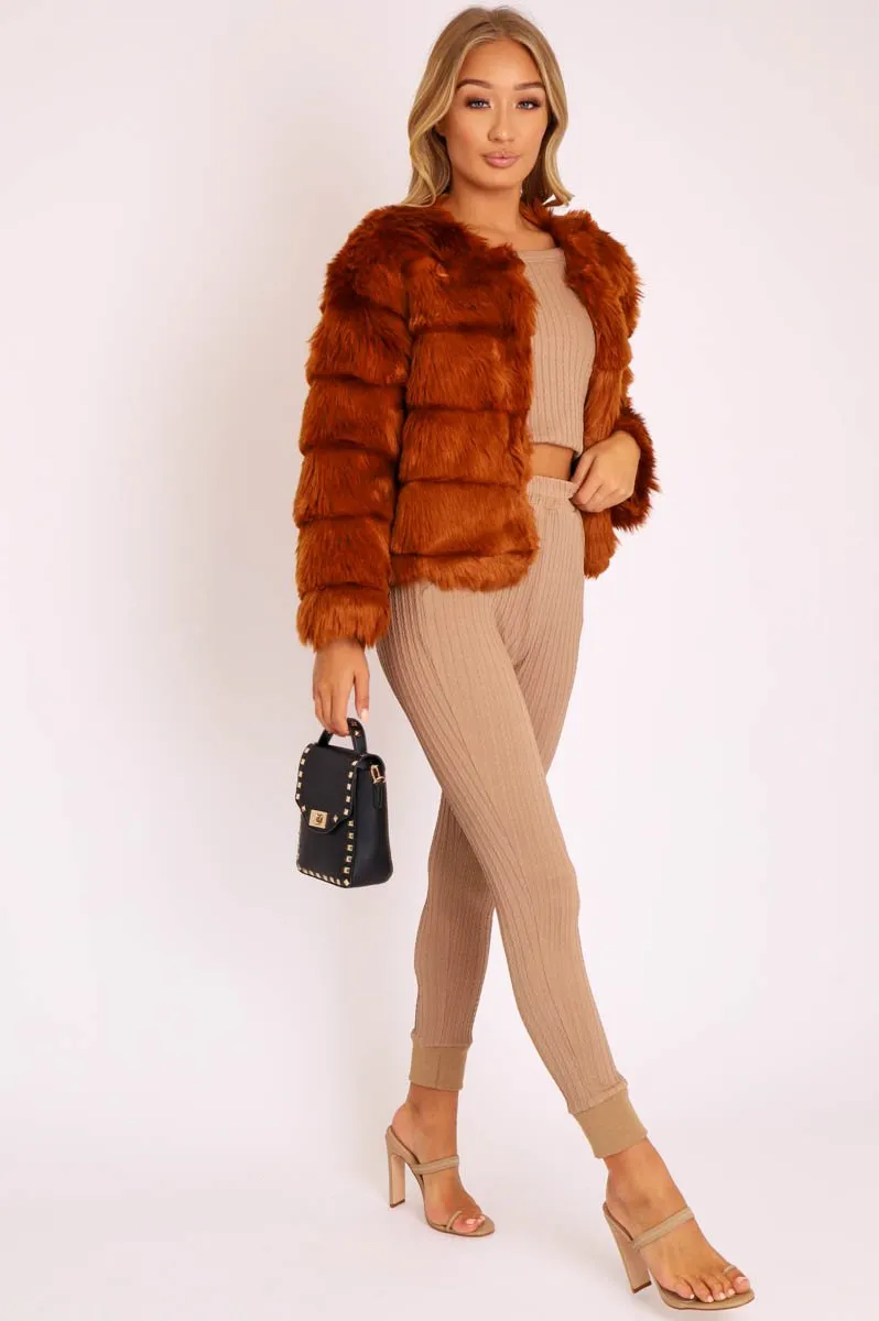 Rust Faux Fur Jacket - Estelle