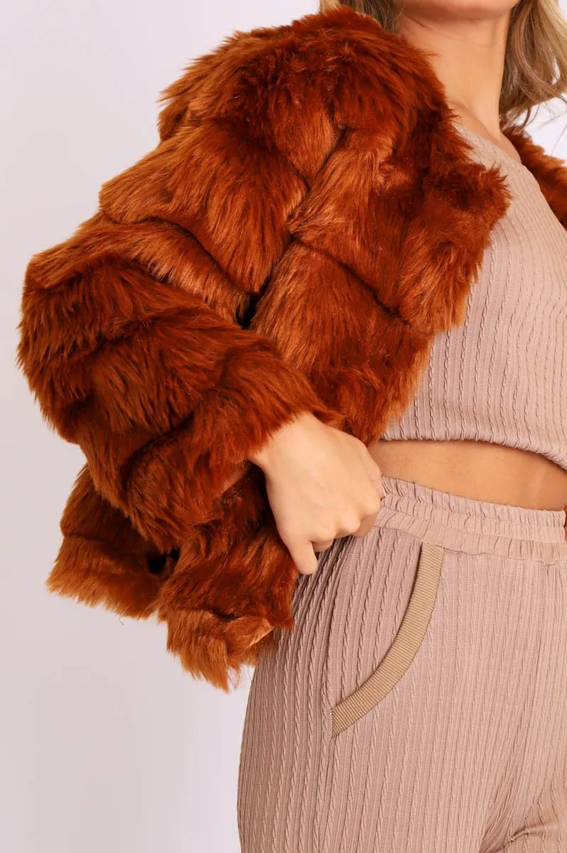 Rust Faux Fur Jacket - Estelle