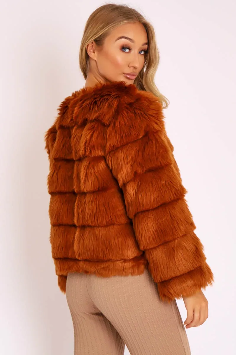 Rust Faux Fur Jacket - Estelle