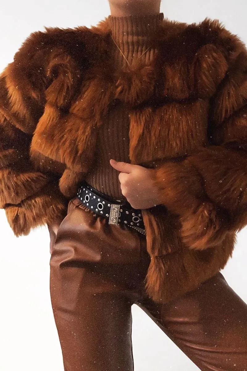 Rust Faux Fur Jacket - Estelle