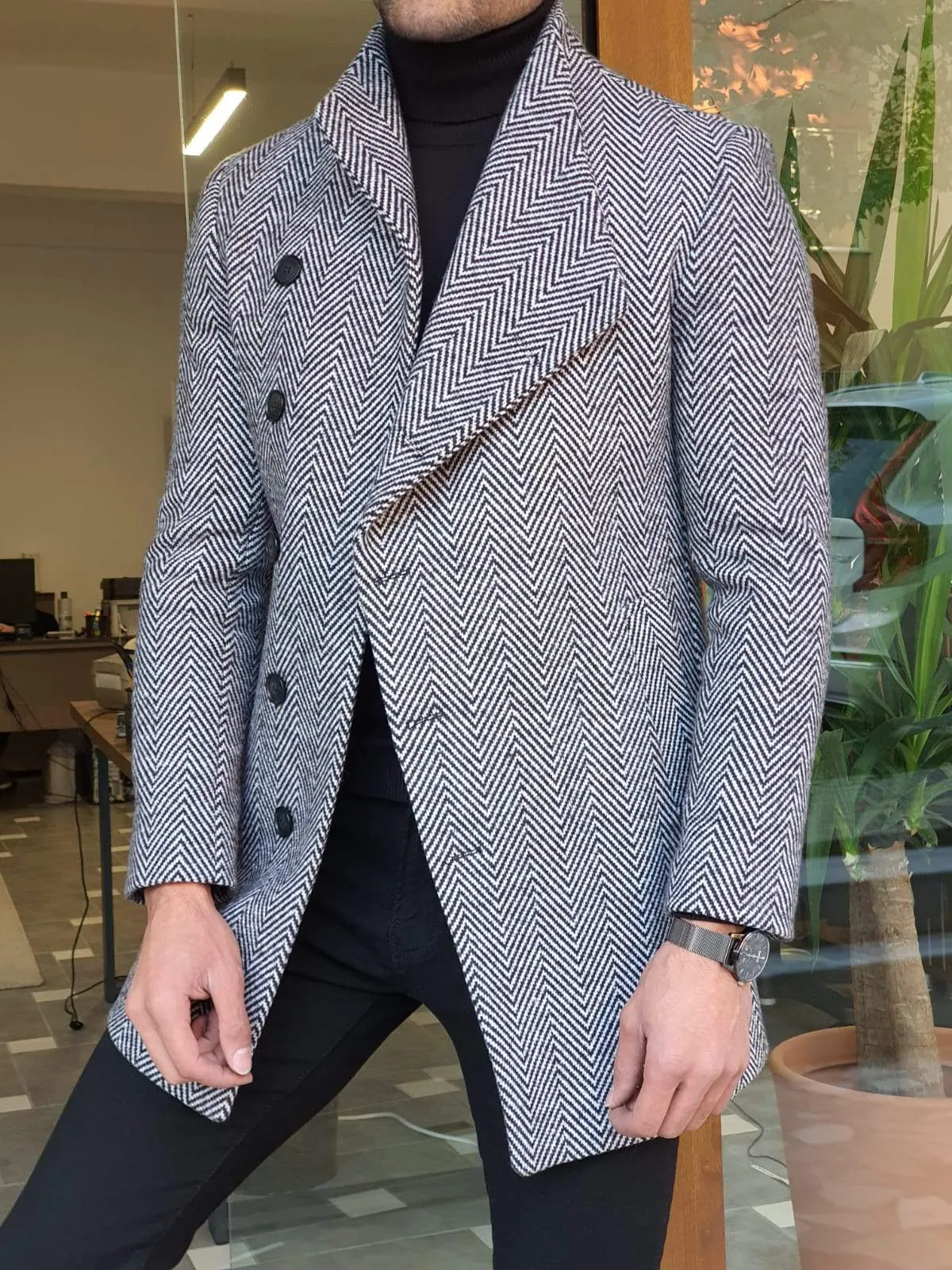 Saponi Slim-fit Collar Wool Coat Gray