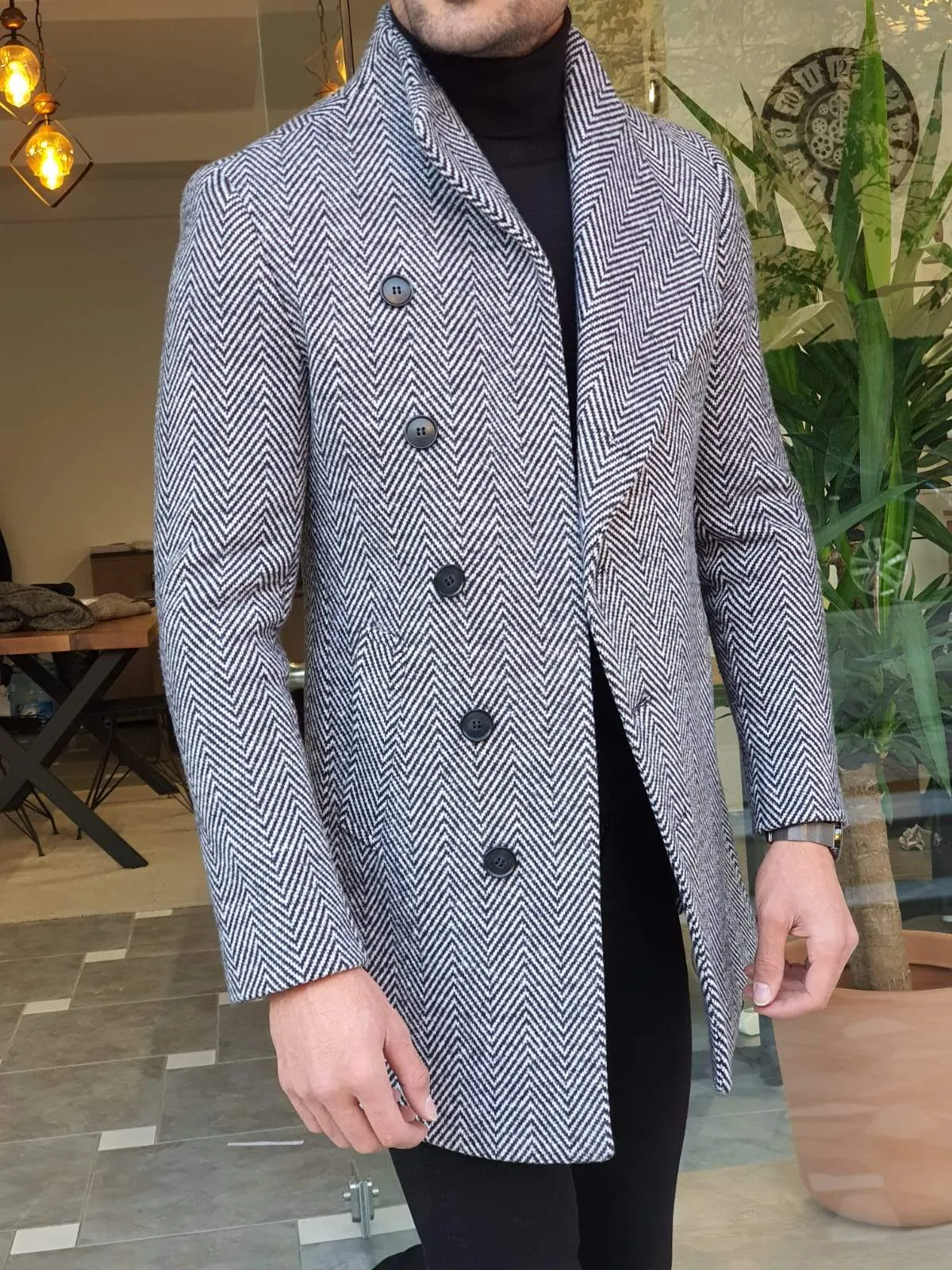 Saponi Slim-fit Collar Wool Coat Gray