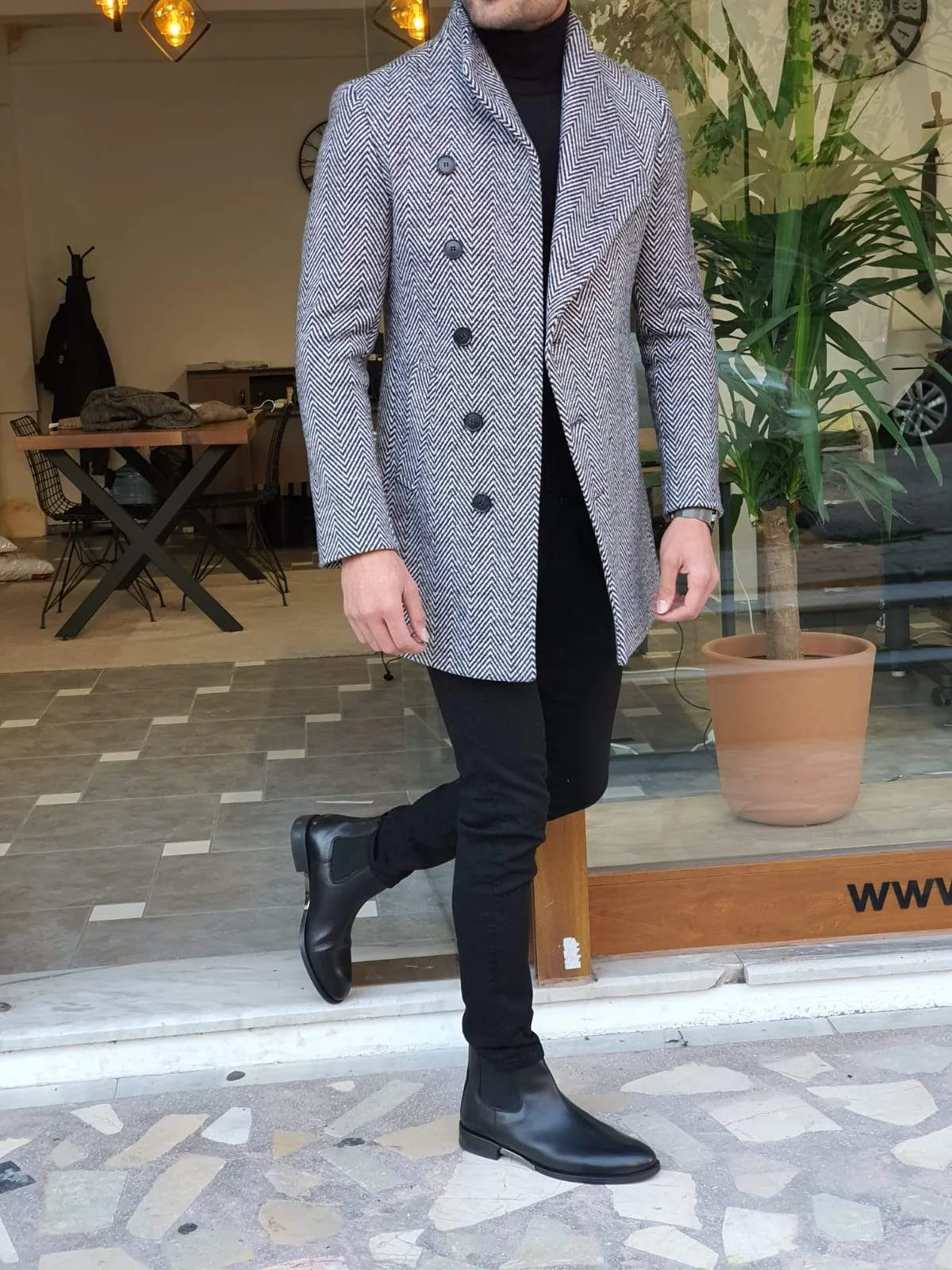 Saponi Slim-fit Collar Wool Coat Gray