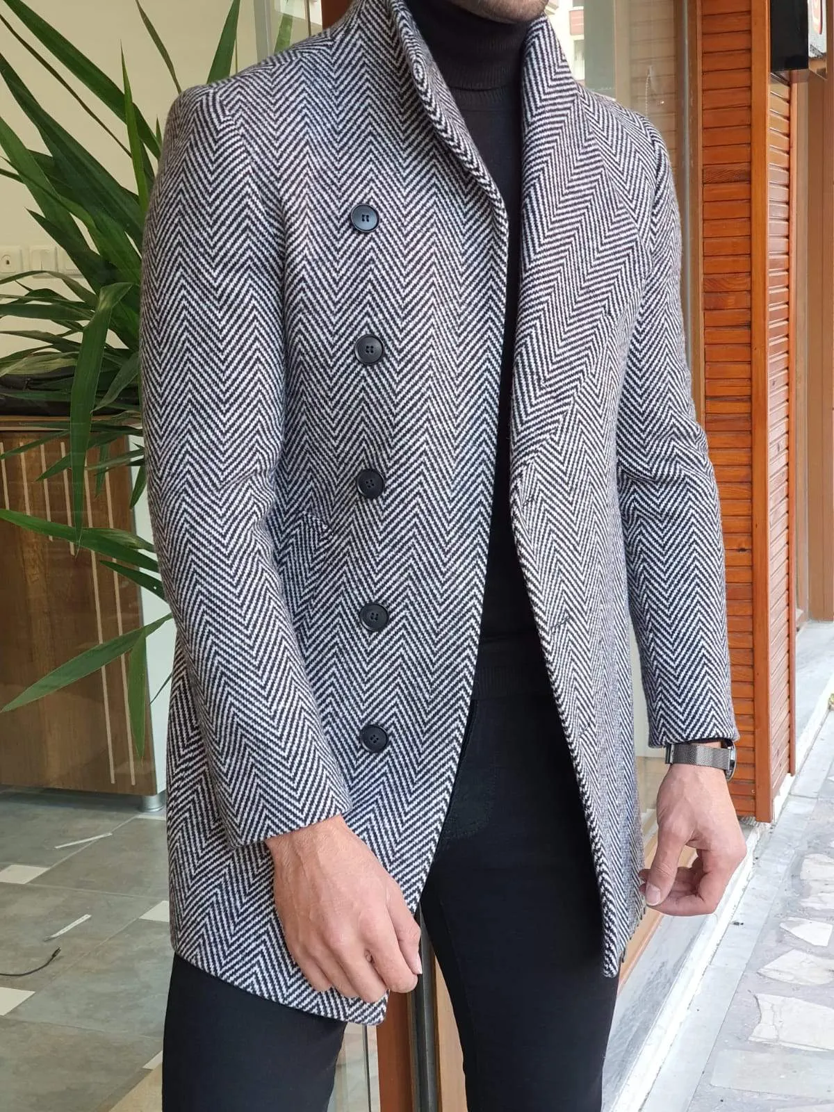 Saponi Slim-fit Collar Wool Coat Gray