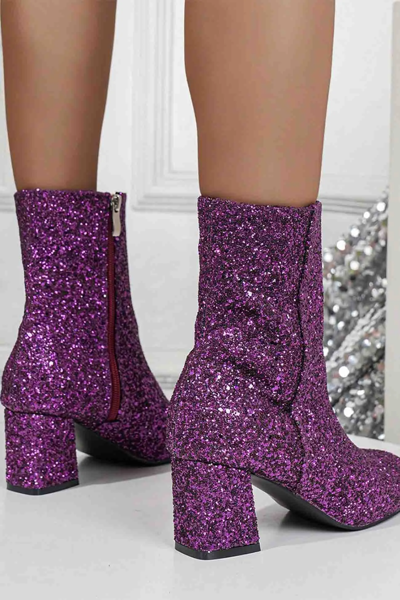 Sequined Block Heels Ankle Heels