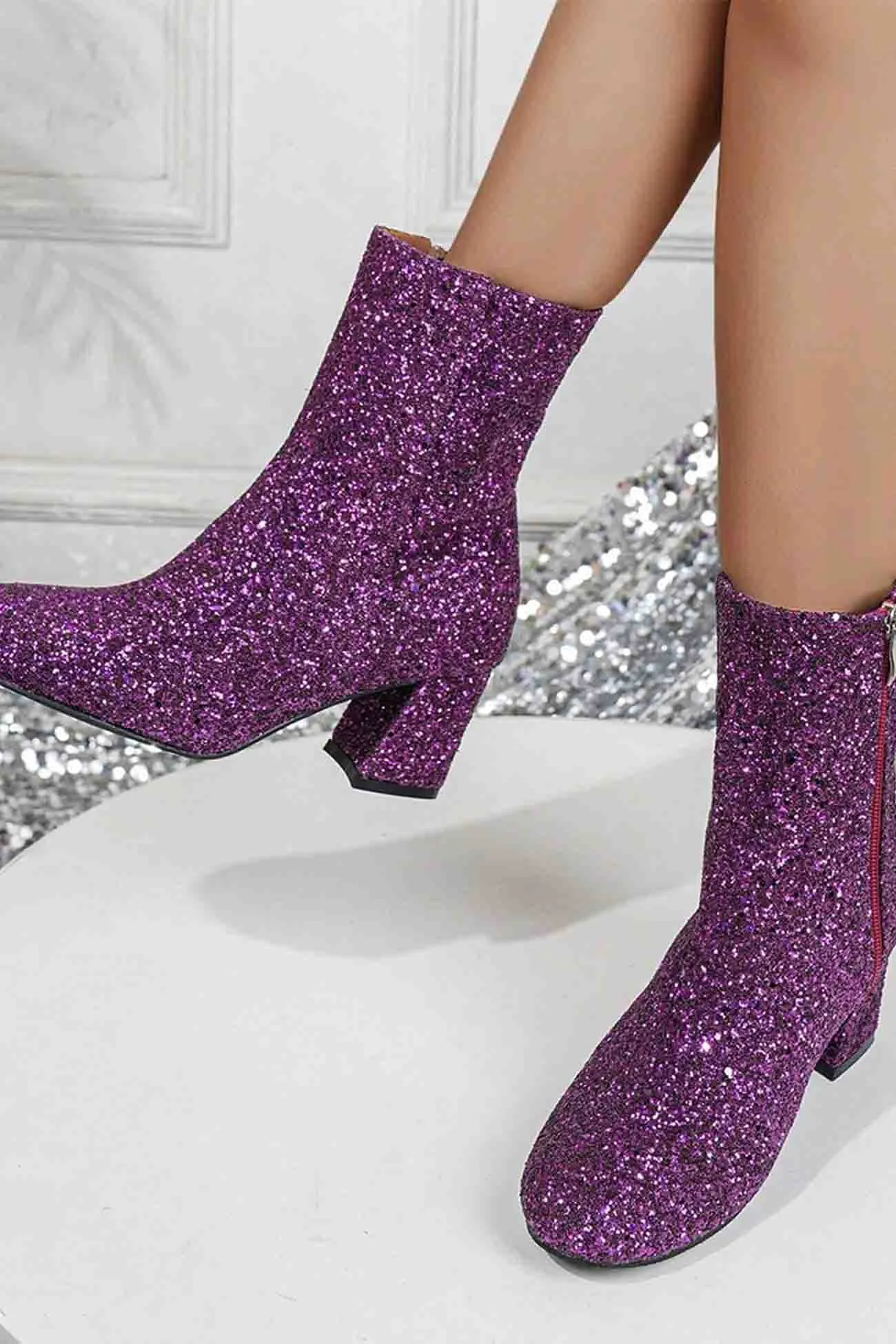 Sequined Block Heels Ankle Heels