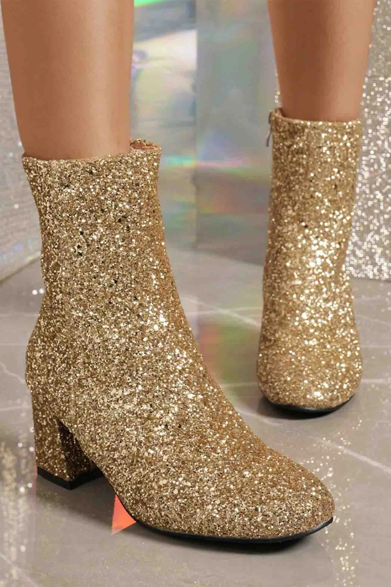 Sequined Block Heels Ankle Heels