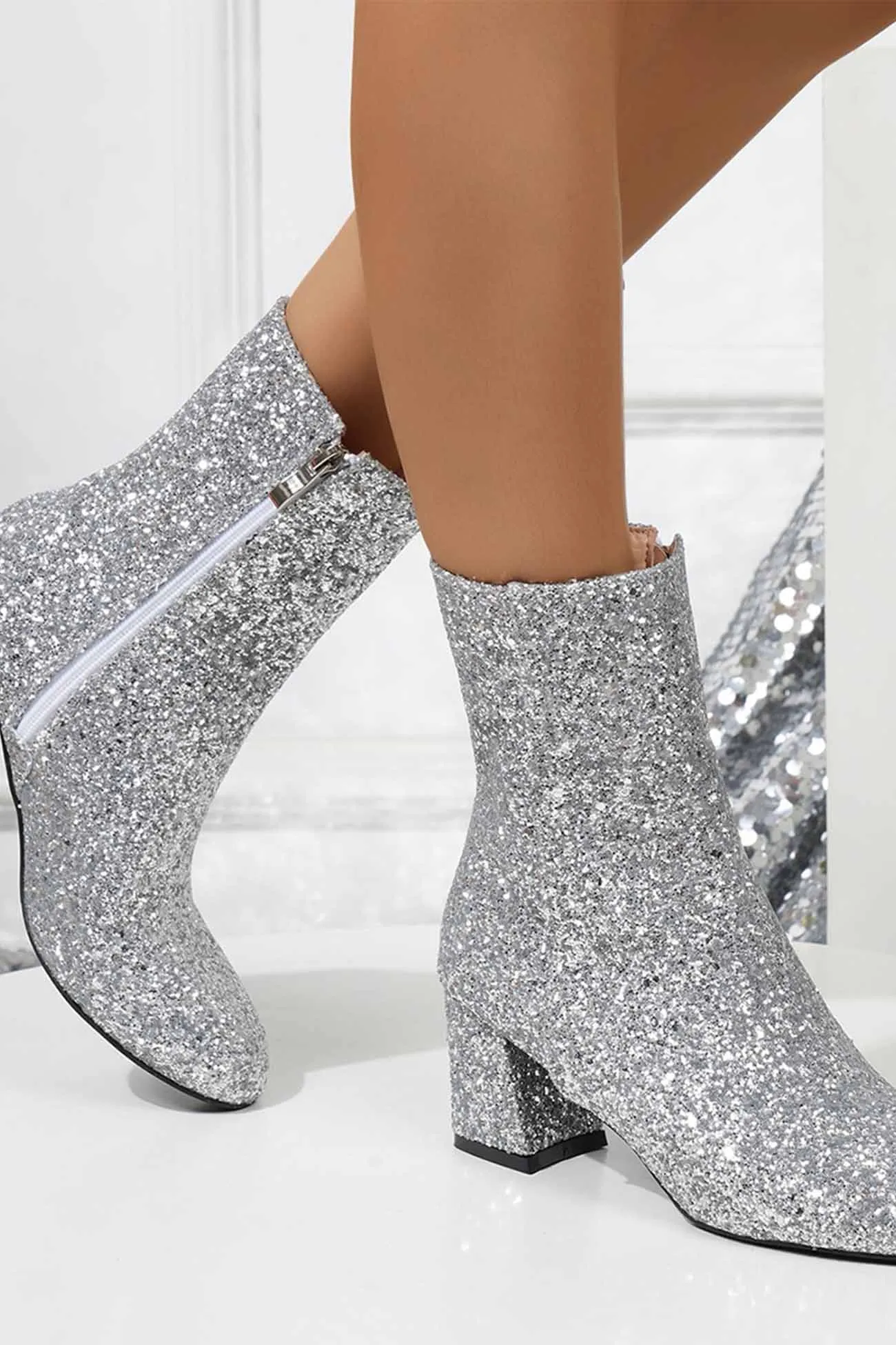 Sequined Block Heels Ankle Heels