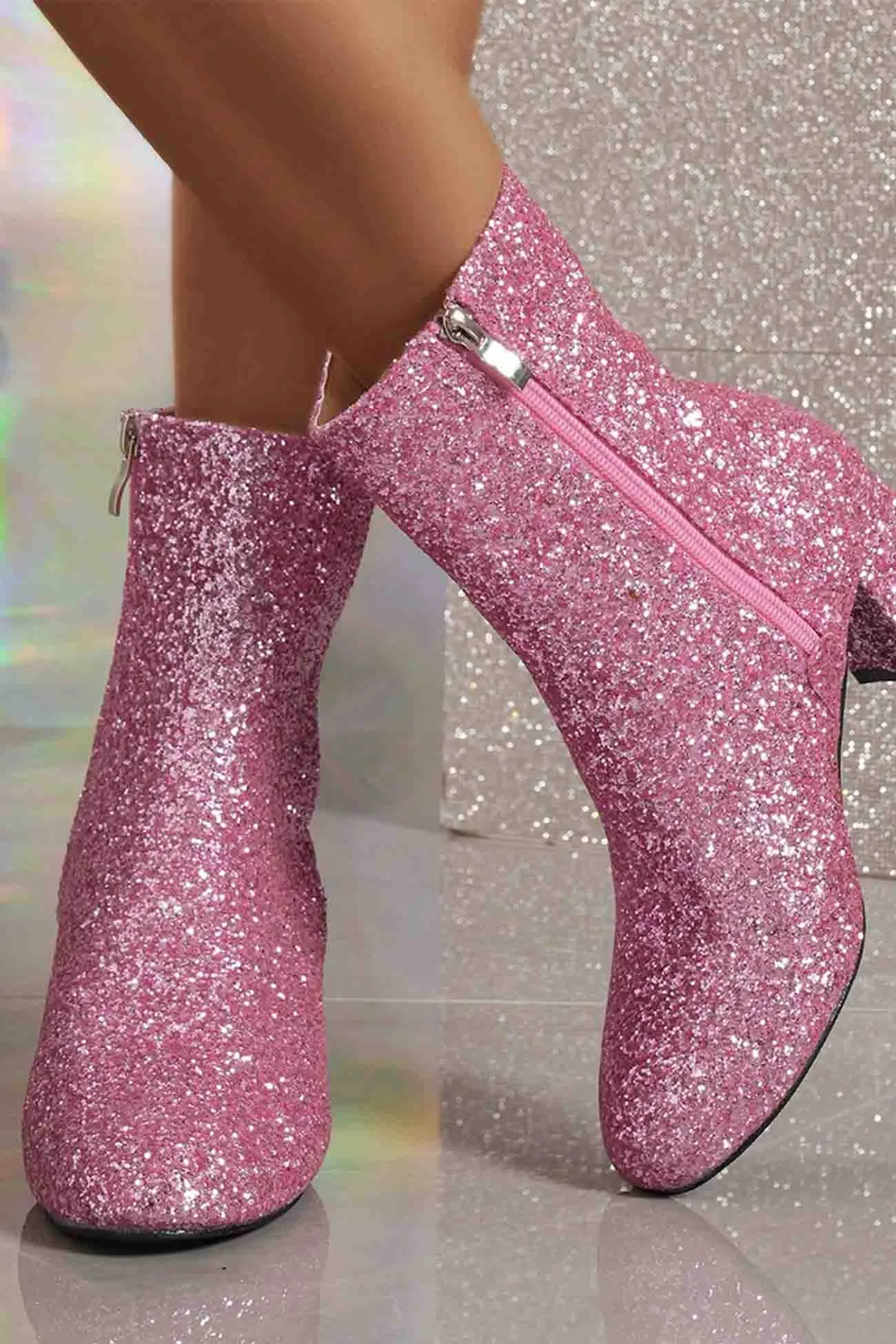 Sequined Block Heels Ankle Heels