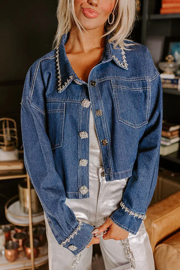 Soho Style Rhinestone Embellished Denim Jacket