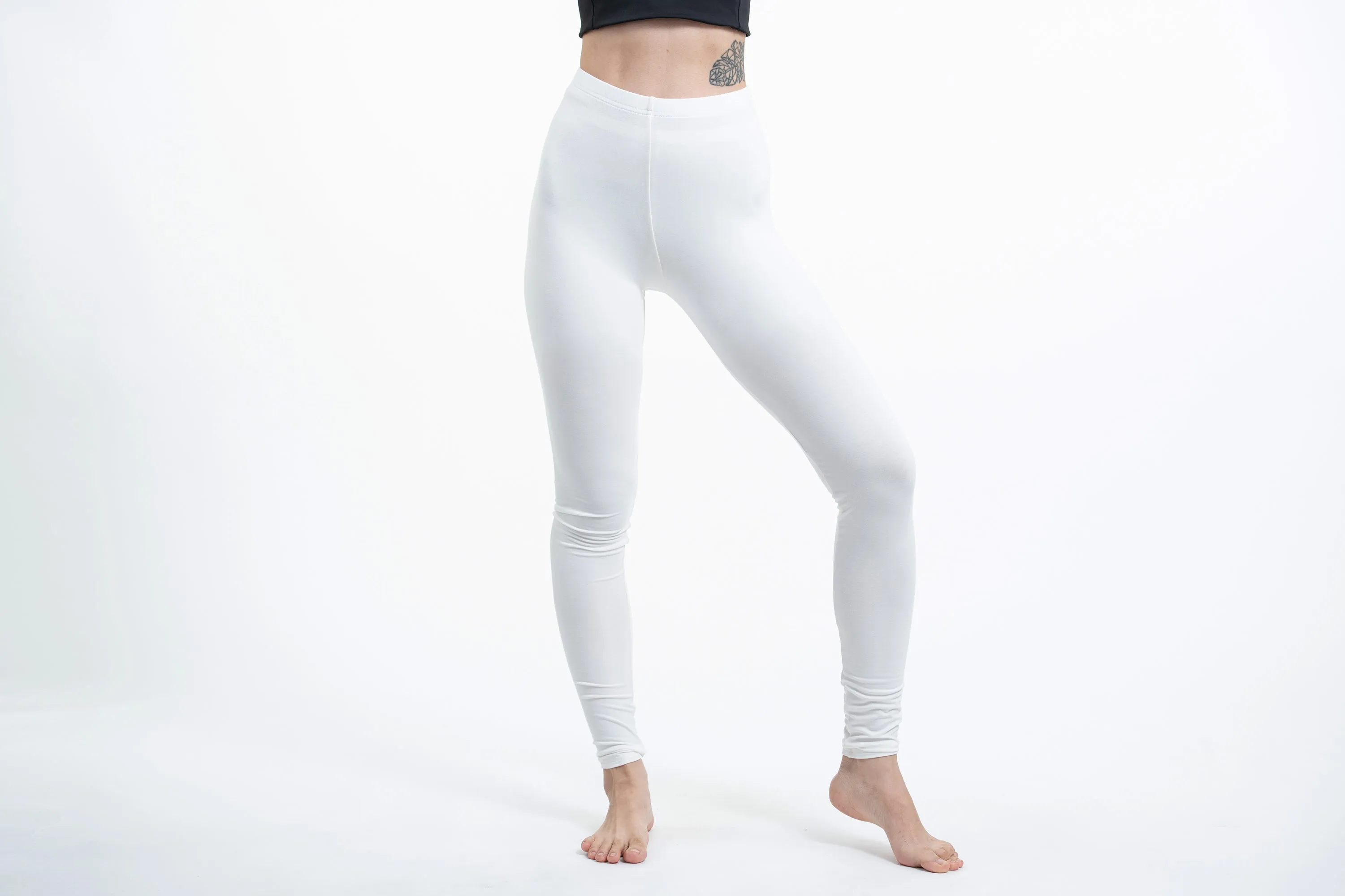 Solid Color Cotton Leggings in White