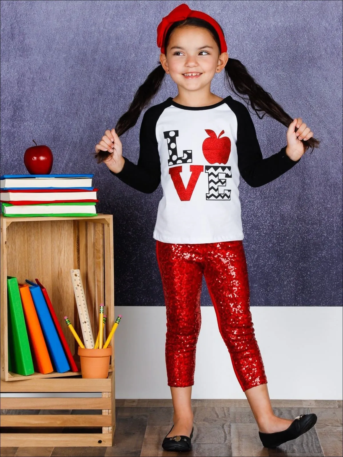 Sparkle Love Apple Top And Sequin Legging Set