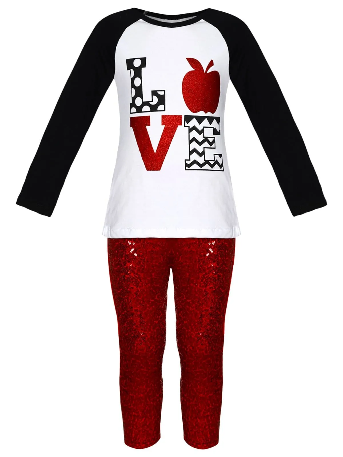 Sparkle Love Apple Top And Sequin Legging Set