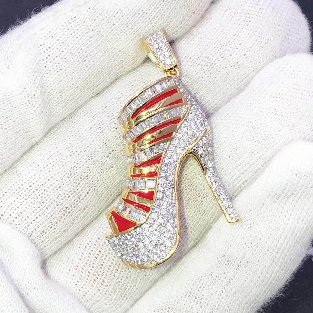 Stiletto High Heel 3D Shoe CZ Hip Hop Bling Bling Pendant