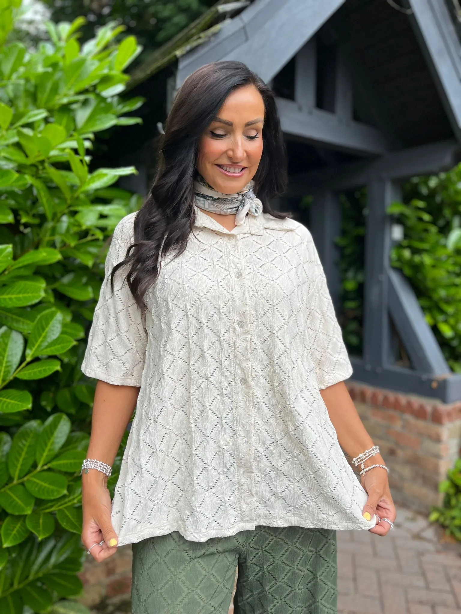 Stone Diamond Short Sleeve Blouse Thalia