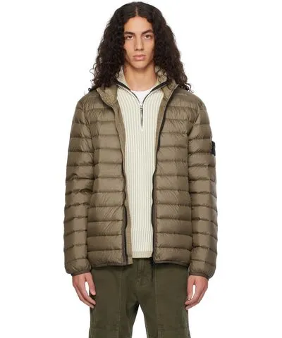 Stone Island Brown 42924 Loom Woven Chambers Down Jacket