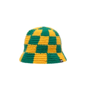 Stussy CHECKER KNIT BUCKET HAT, Evergreen 