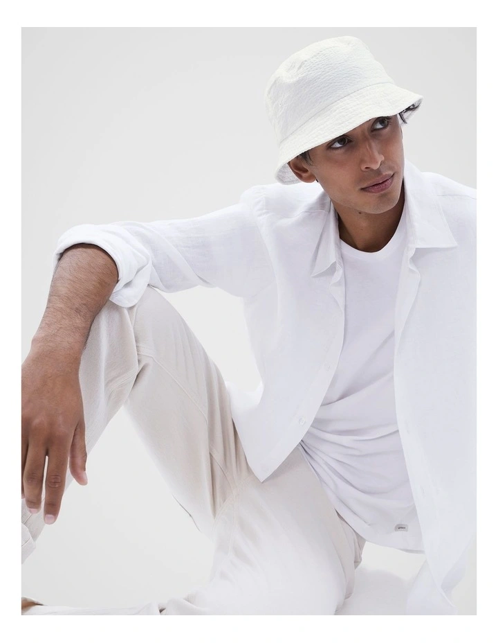 Textured Bucket Hat in White