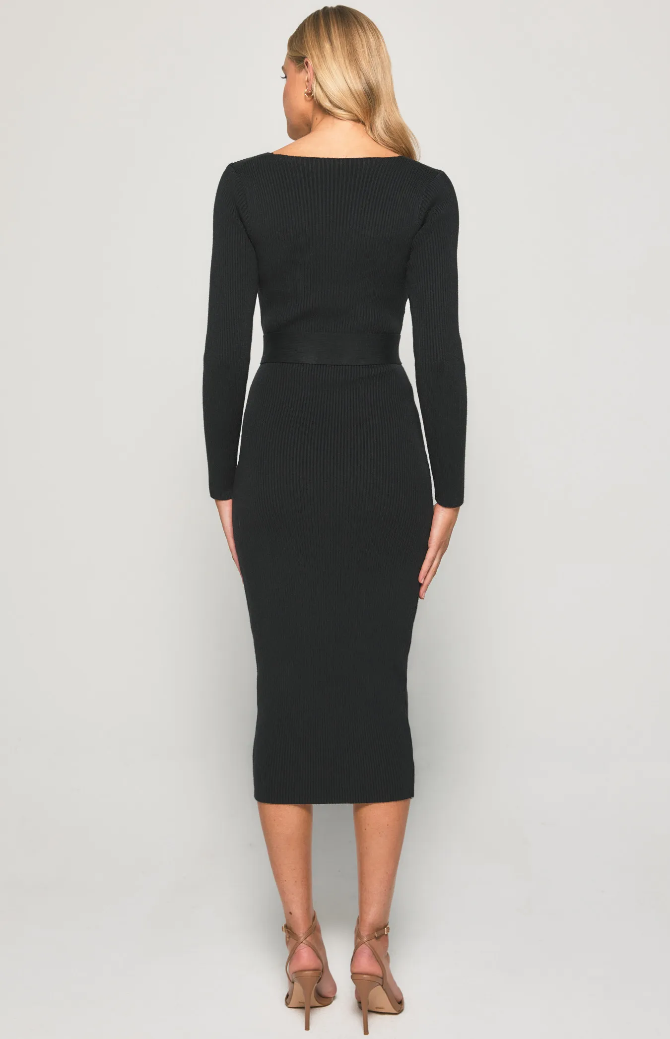 V-neck Fitted Knit Dress with Side Split (SKN473)