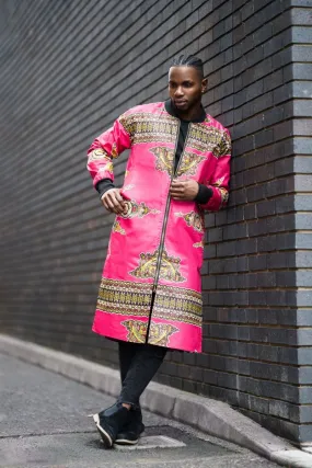 Vibrant Pink Dashiki Summer Trench Coat