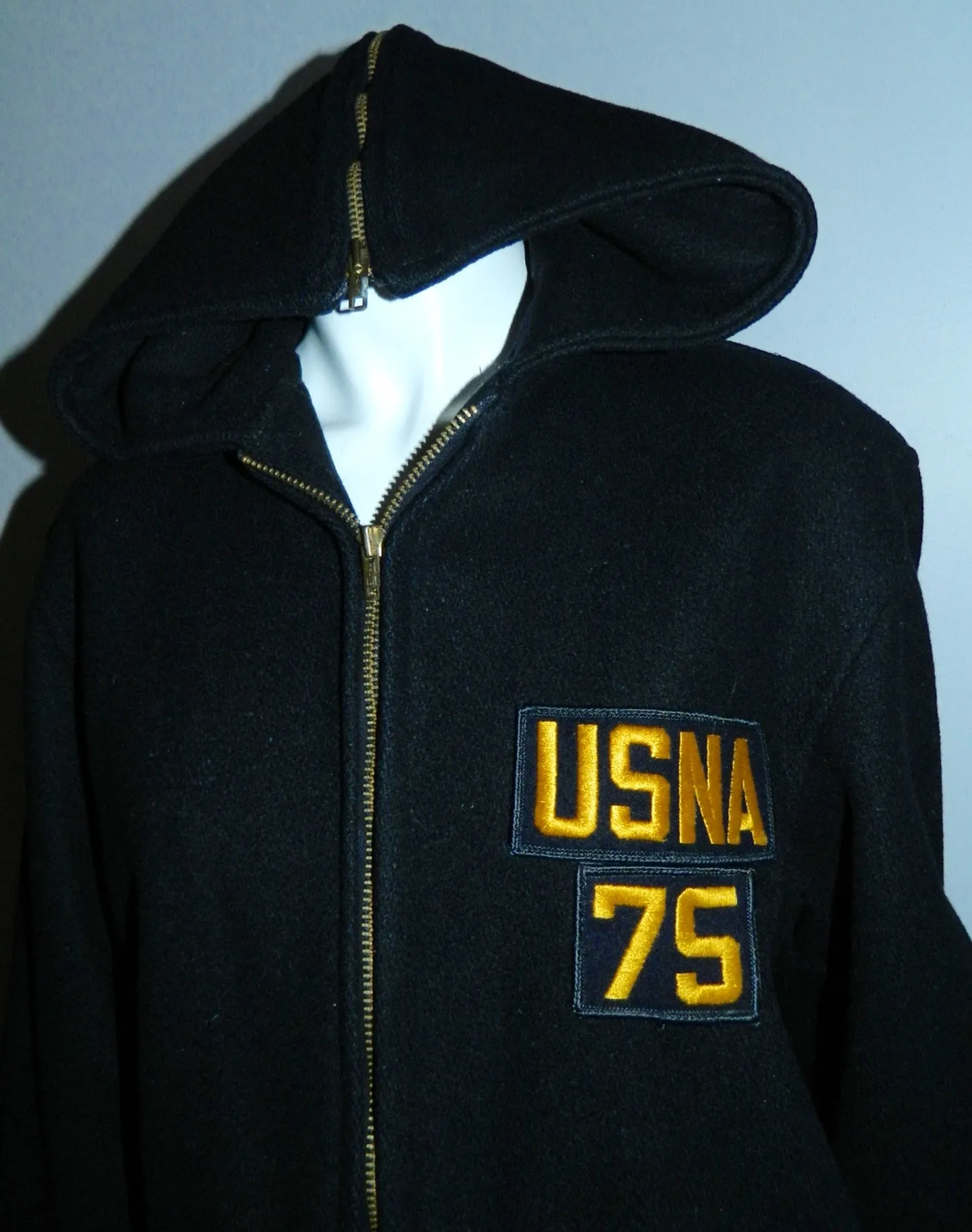 vintage 1970s wool blanket coat USNA Naval Academy duffel jacket Mens S